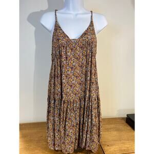 NATURAL LIFE Sz S Mustard Yellow Floral Spaghetti Strap Tiered Mini Summer Ruff